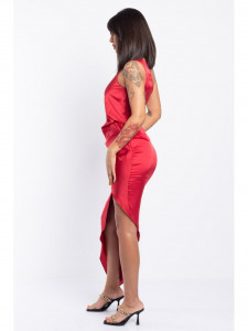 Rochie dama asimetrica din satin rosu cu un umar gol - Img 10
