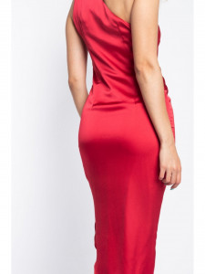 Rochie dama asimetrica din satin rosu cu un umar gol - Img 15