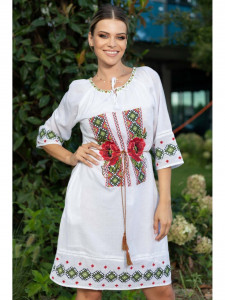 Rochie dama cu model traditional flori rosii - Img 7
