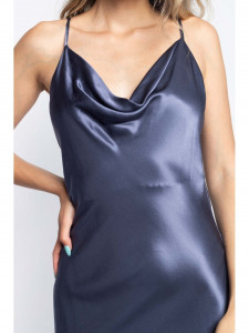 Rochie dama din satin albastru cu spate gol si crapatura laterala - Img 3