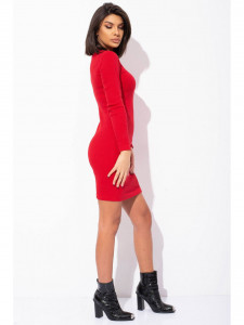 Rochie dama rosu deschis din bumbac, midi cu maneci lungi - Img 2