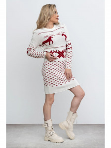 Rochie de Craciun Dama cu Maneca Lunga mini Alb model Reni - Img 3