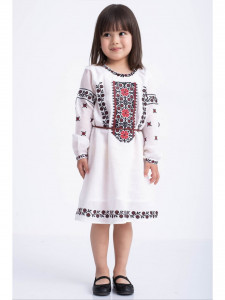 Rochie fetite tip ie traditionala din bumbac alb cu broderie rosie - Img 4