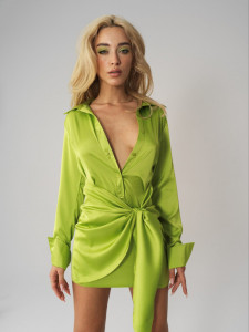 Rochie lime tip camasa cu detaliu in talie