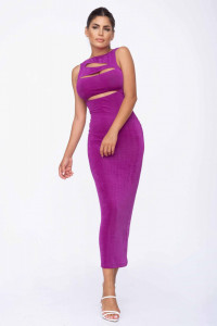 Rochie lunga magenta bodycon cu decupaje sexy pentru dama - Img 1