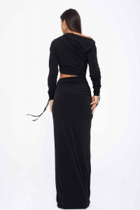 Rochie lunga neagra cu aspect drapat pentru dama - Img 5