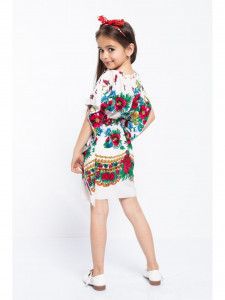 Rochie Model Folclor din Bumbac Floral Alb cu Elastic in Talie - Img 2