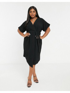 Rochie neagra cu cordon in talie pentru dama marimi mari - Img 1