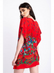 Rochie rosie pentru dama cu model tip folclor - Img 6