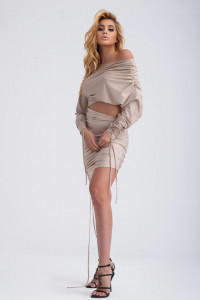 Rochie scurta nude cu aspect drapat pentru dama - Img 2