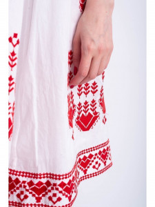 Rochie tip ie traditionala din bumbac alb cu model broderie rosie - Img 7
