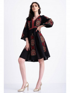 Rochie tip ie traditionala din bumbac negru cu model brodat - Img 5