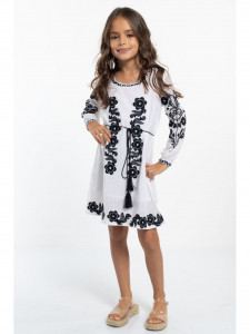 Rochie Traditionala din Bumbac Alb cu Broderie Neagra - Img 3