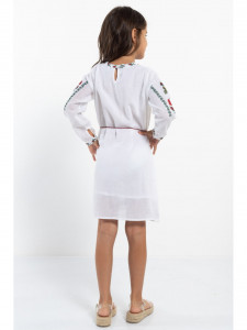 Rochie Traditionala din Bumbac Alb cu Snur in Talie si Broderie Trandafiri - Img 4