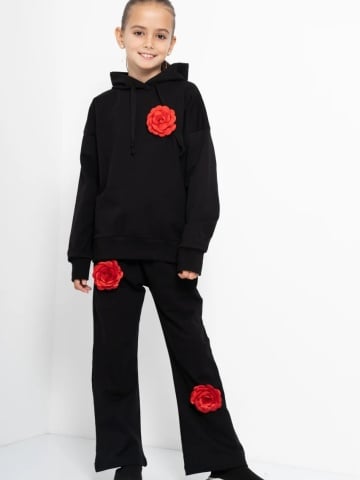 Trening Copii COZY CUSTOM Negru Oversize WKND cu 3 trandafiri rosii-slim - Img 1