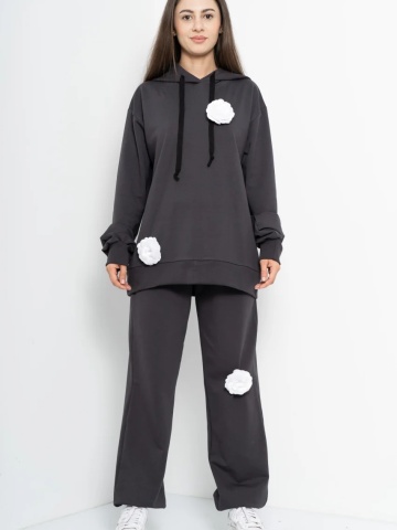Trening dama COZY CUSTOM Oversize WKND gri cu 3 trandafiri albi-slim - Img 1