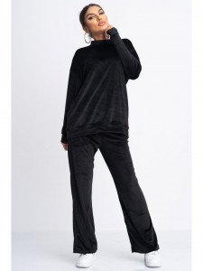 Trening Dama din Catifea fara Gluga si Pantalon Evazat Negru
