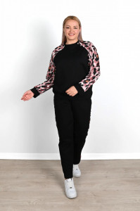 Trening dama marimi mari negru cu print roz 8048 - Img 1