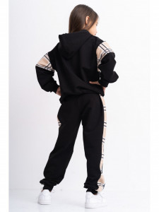 Trening Oversize pentru Copii din Bumbac Negru cu Insertie Carouri - Img 4