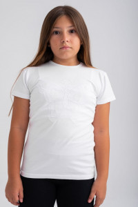 Tricou alb cu maneca scurta si imprimeu fluture pentru fete - Img 1