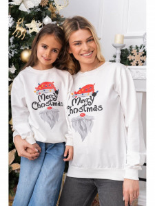 Bluza Dama Alb cu Maneca Lunga bumbac model Merry Christmas - Img 3