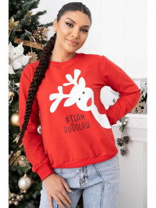 Bluza Dama Rosu cu Maneca Lunga bumbac model Rudolf - Img 1