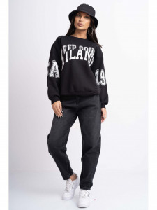 Bluza Dama Sport din Bumbac Usor Vatuit Model Keep Going Atlanta Negru - Img 2