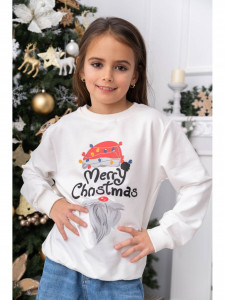 Bluza de Craciun Copii alb cu Maneca Lunga bumbac model Merry Christmas - Img 1