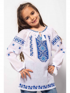 Bluza Traditionala din Bumbac Alb cu Broderie Albastra - Img 2