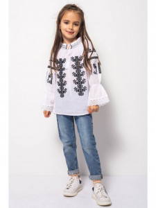 Bluza Traditionala din Bumbac Alb cu Broderie Neagra - Img 2