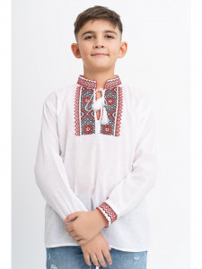 Bluza Traditionala pentru Baieti din Bumbac Alb cu Broderie Rosie