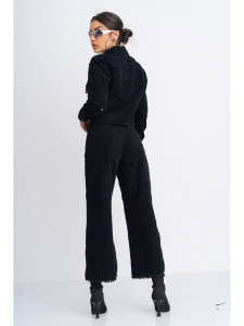 Compleu Dama din Raiat cu Pantaloni Evazati si Jacheta cu Nasturi Metalici Negru - Img 5