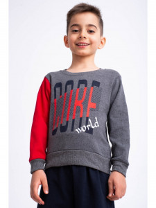 Compleu din bumbac gri inchis cu rosu cu imprimeu Core World - Img 2