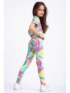 Compleu multicolor pentru fetite cu bluza scurta si colanti - Img 3