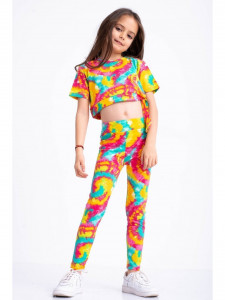 Compleu multicolor pentru fetite cu bluza scurta si colanti - Img 6