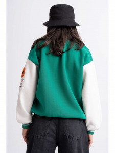 Jacheta Dama din Bumbac Vatuit Verde cu Maneci Albe Model Baseball - Img 3