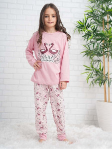 Pijama din Bumbac Subtire Roz cu Mesaj Hello Summer - Img 1