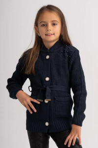 Pulover bleumarin pentru fetite cu cordon si perle - Img 1