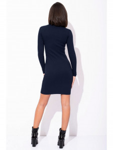 Rochie dama bleumarin din bumbac, midi cu maneci lungi - Img 4