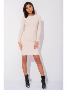 Rochie dama crem din bumbac midi cu maneci lungi - Img 1