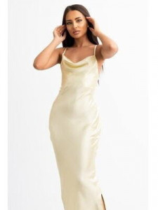 Rochie dama din satin auriu maxi cu spate gol - Img 3