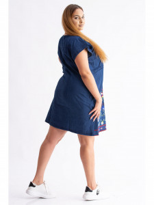 Rochie dama marimi mari din bumbac albastru cu model abstract - Img 6
