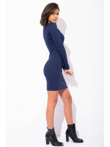 Rochie dama navy din bumbac midi cu maneci lungi - Img 3