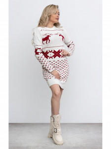 Rochie de Craciun Dama cu Maneca Lunga mini Alb model Reni - Img 1