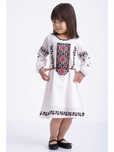 Rochie fetite tip ie traditionala din bumbac alb cu broderie rosie - Img 1