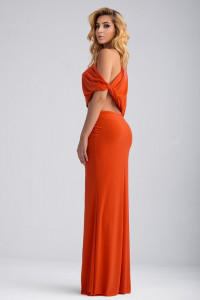 Rochie lunga corai cu decupaj lateral si nod in talie - Img 4