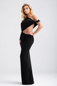 Rochie lunga, neagra cu decupaj lateral si nod in talie - Img 3