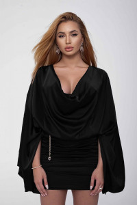 Rochie mini neagra cu drapaje si top vaporos - Img 6