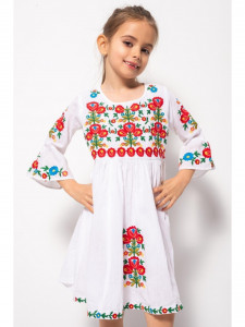 Rochie Traditionala din Bumbac Alb cu Broderie Forala - Img 3