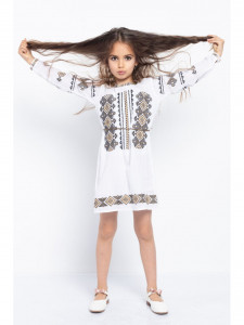 Rochie Traditionala din Bumbac Alb cu Broderie Geometrica - Img 2